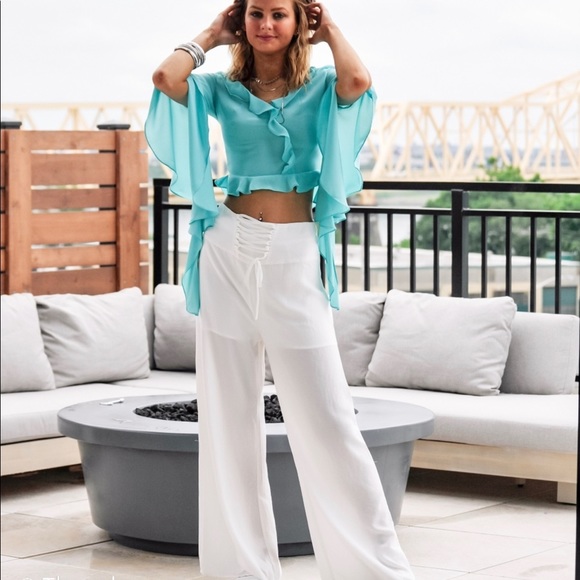 Ruffled Crop Top w/ Cascading sleeves - Picture 2 of 7